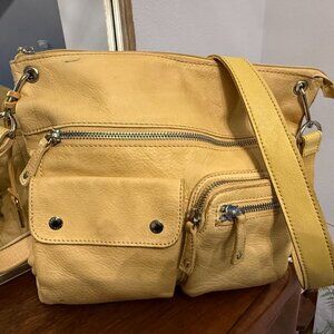 Leather Fossil Purse / Bag Light Yellow Lots of Pockets